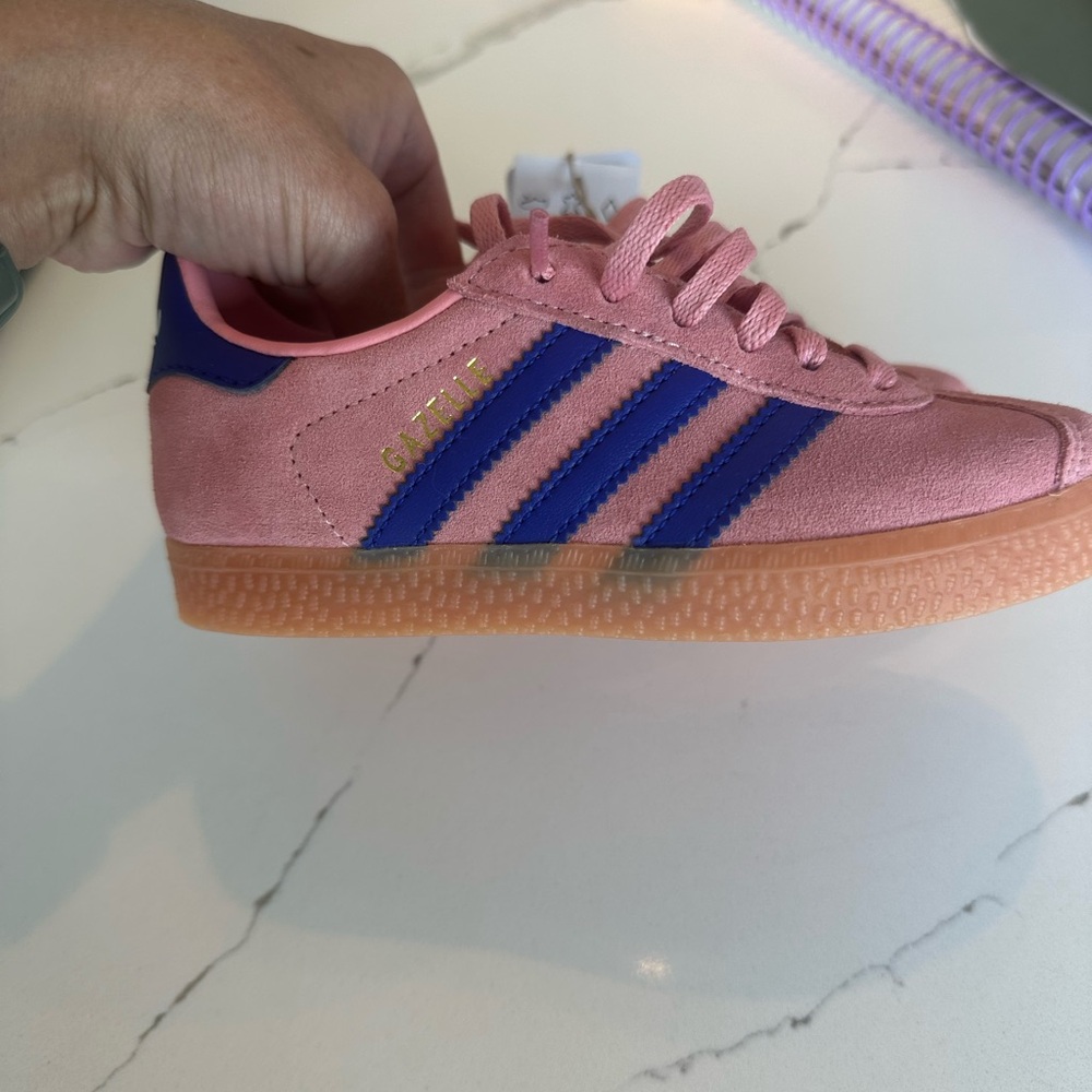 Girls Adidas Pink Gazelle with Blue Stripes- NWT